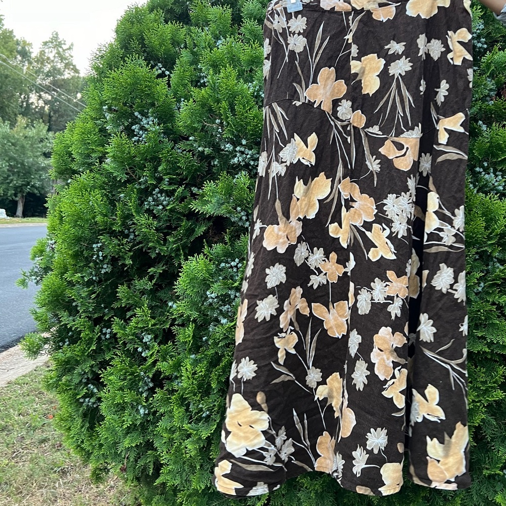 Brown Florak Midi Skirt